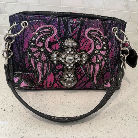 NWT Pink Rhinestone Cross Accent Crossbody Bag and Matching Wallet - Picture 2 of 8